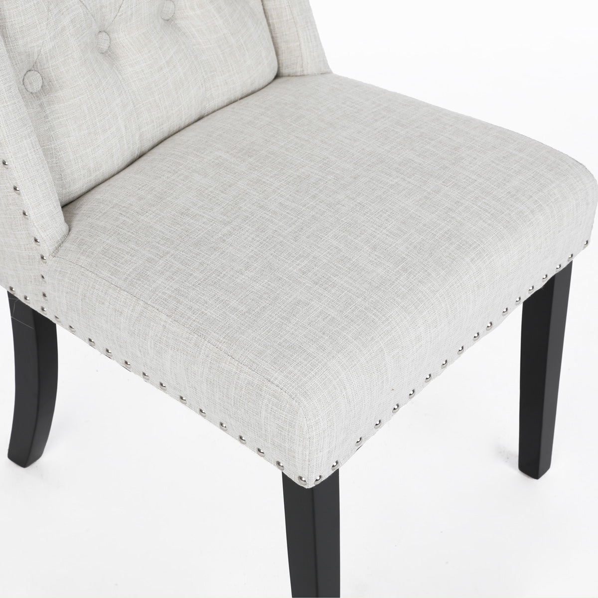 Noel Wingback Dining Chairs (Set of 2, Beige Fabric / Black Legs)