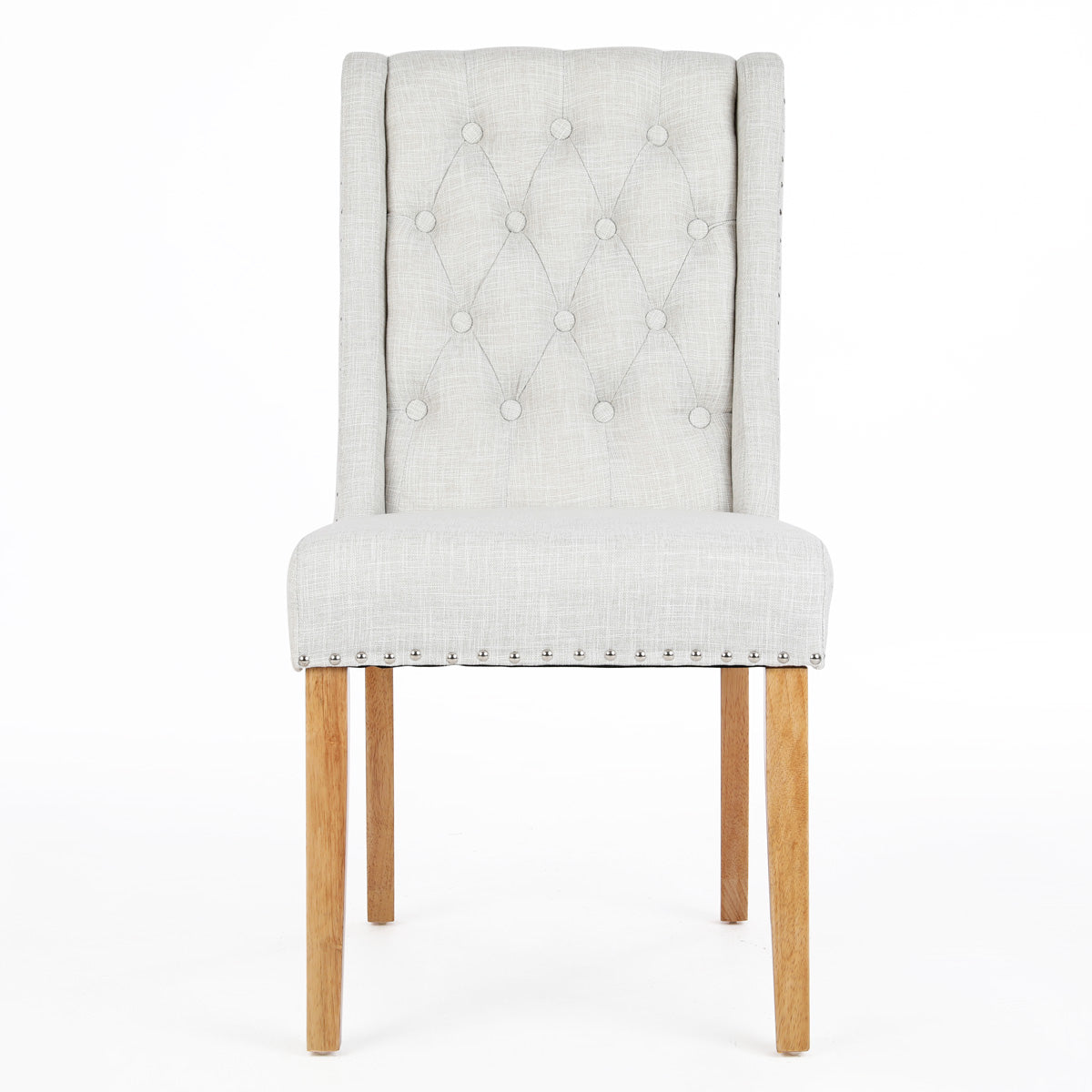 Noel Wingback Dining Chairs (Set of 2, Beige Fabric / Natural Legs)