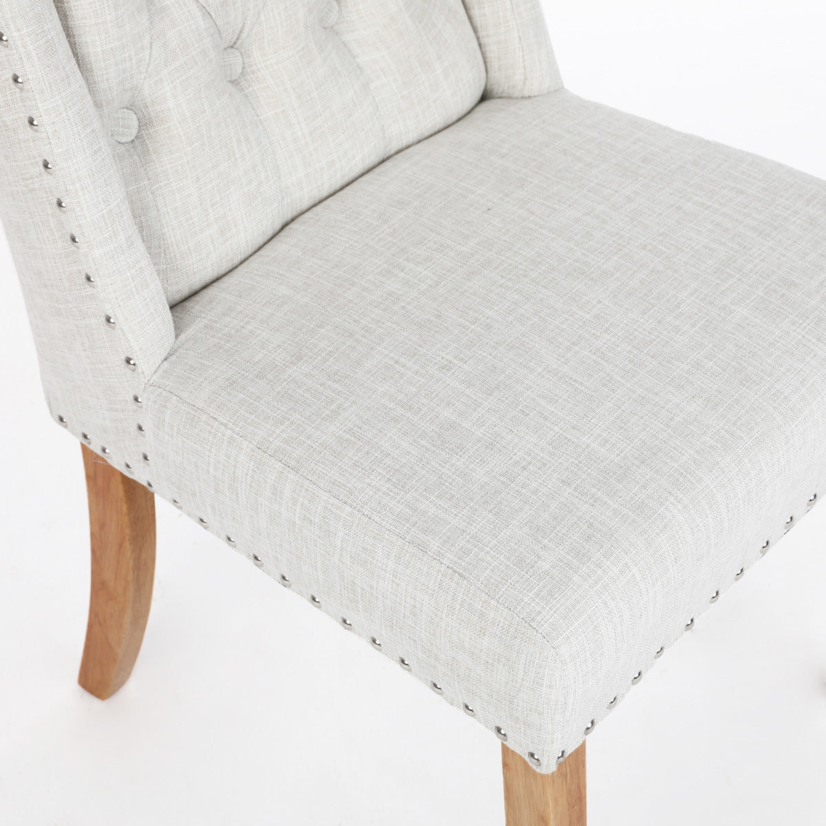 Noel Wingback Dining Chairs (Set of 2, Beige Fabric / Natural Legs)