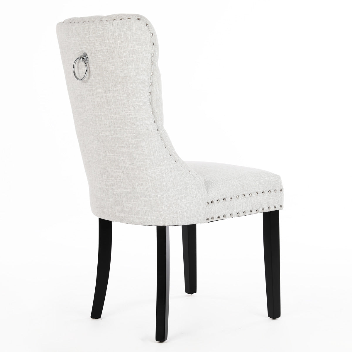 Chanel Scoop Back Dining Chairs with Ring Handle (Set of 2, Beige Fabric / Black Legs)