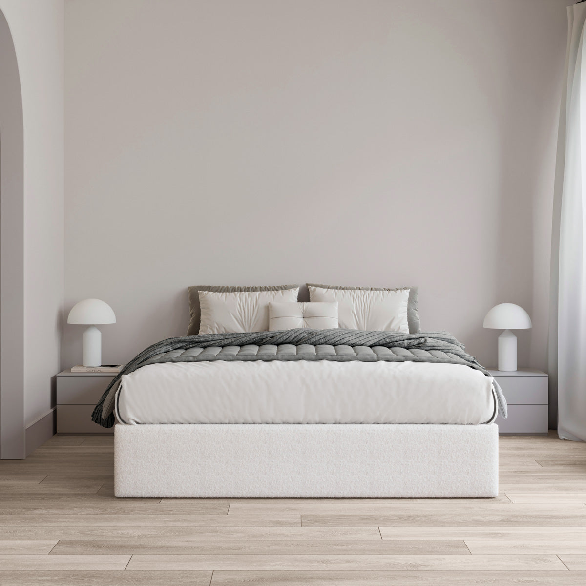 Marlo Upholstered Bed Base (Snow White Boucle Fabric)