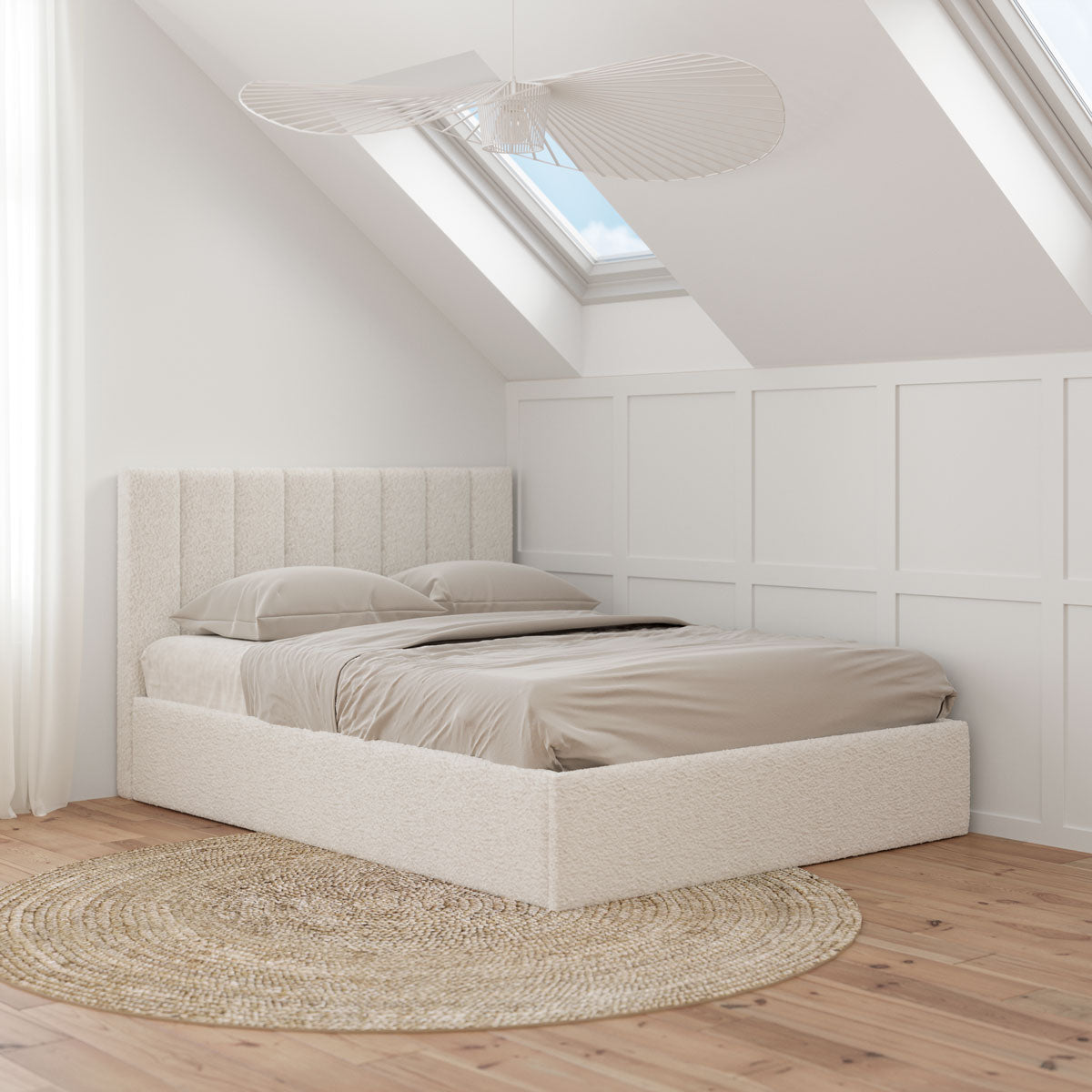 Ormond Gas Lift Storage Bed Frame (Ivory White Boucle Fabric)