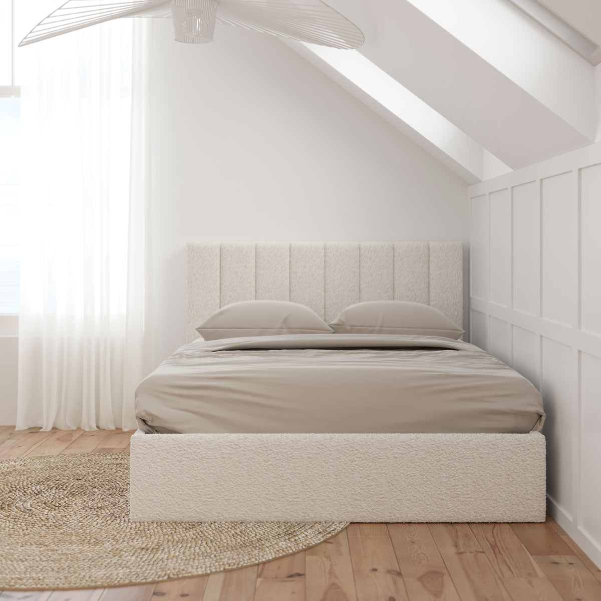 Ormond Gas Lift Storage Bed Frame (Ivory White Boucle Fabric)