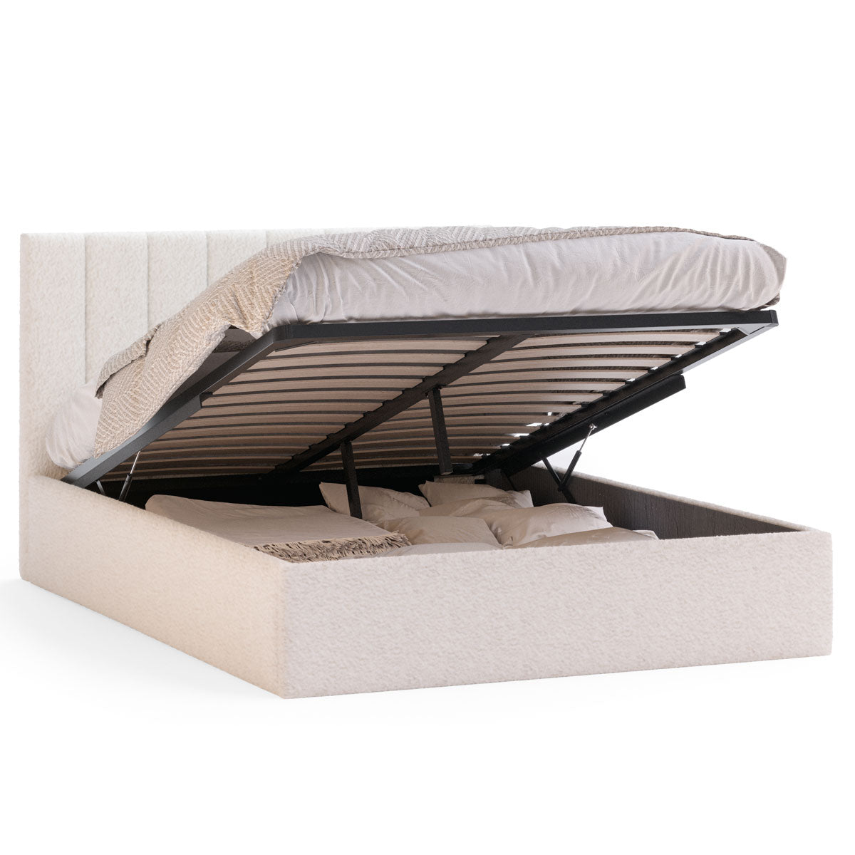 Ormond Gas Lift Storage Bed Frame (Ivory White Boucle Fabric)