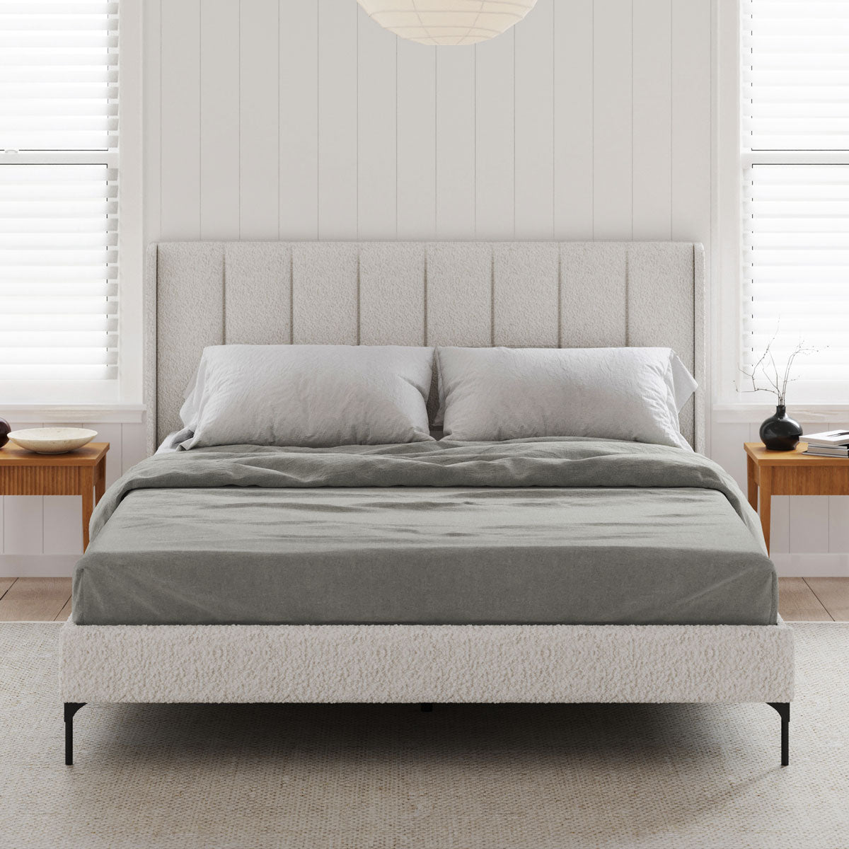 Brooklyn Wing Bed Frame (Ivory White Boucle Fabric)