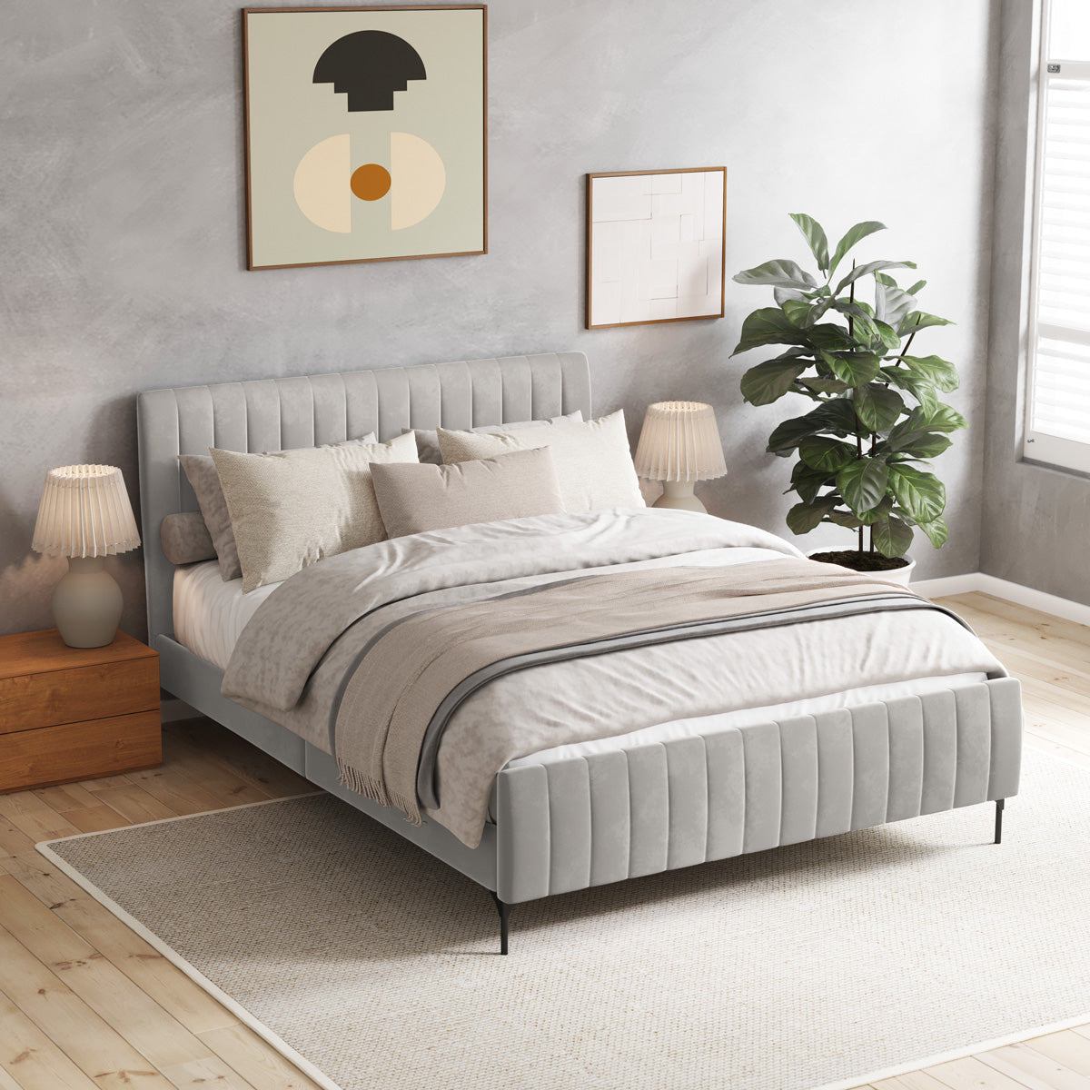 Coco Velvet Fabric Upholstered Bed Frame (Taupe)