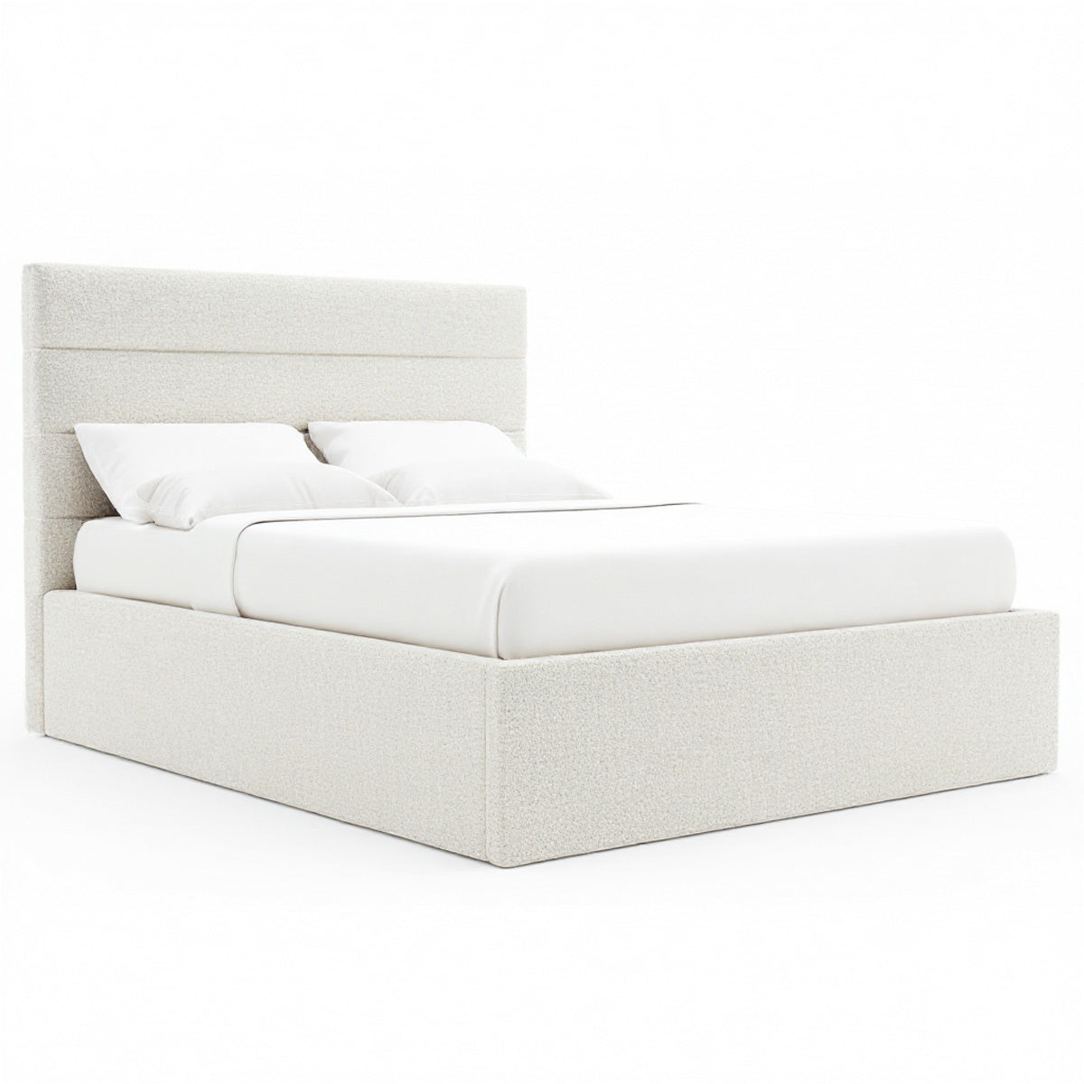 Benny Gas Lift Storage Bed Frame (Ivory White Boucle Fabric)