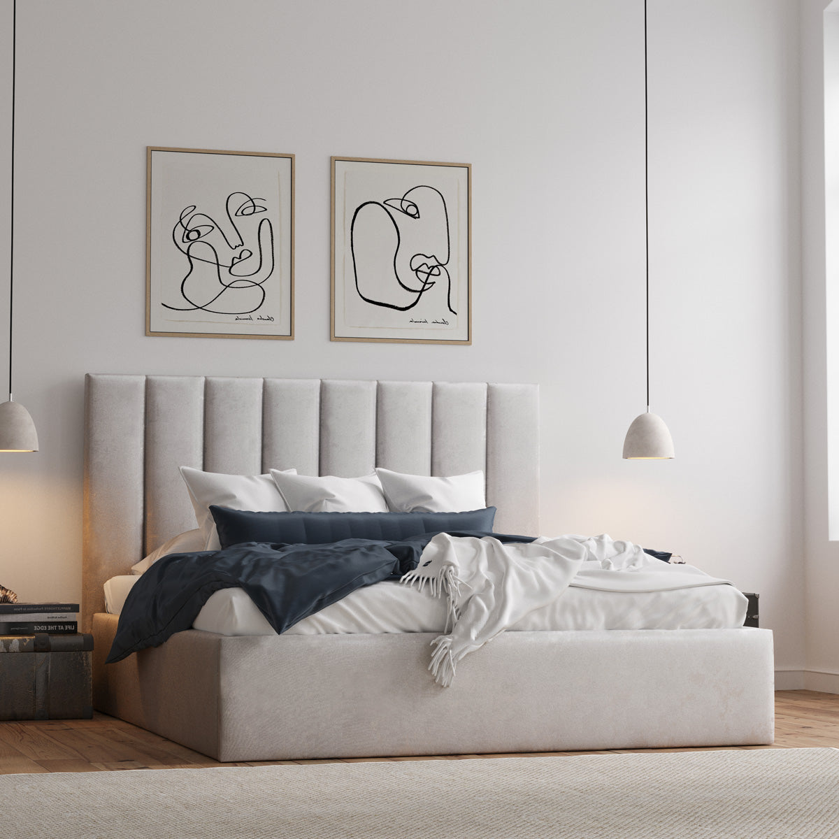 Celine Gas Lift Storage Bed Frame (Taupe Velvet)