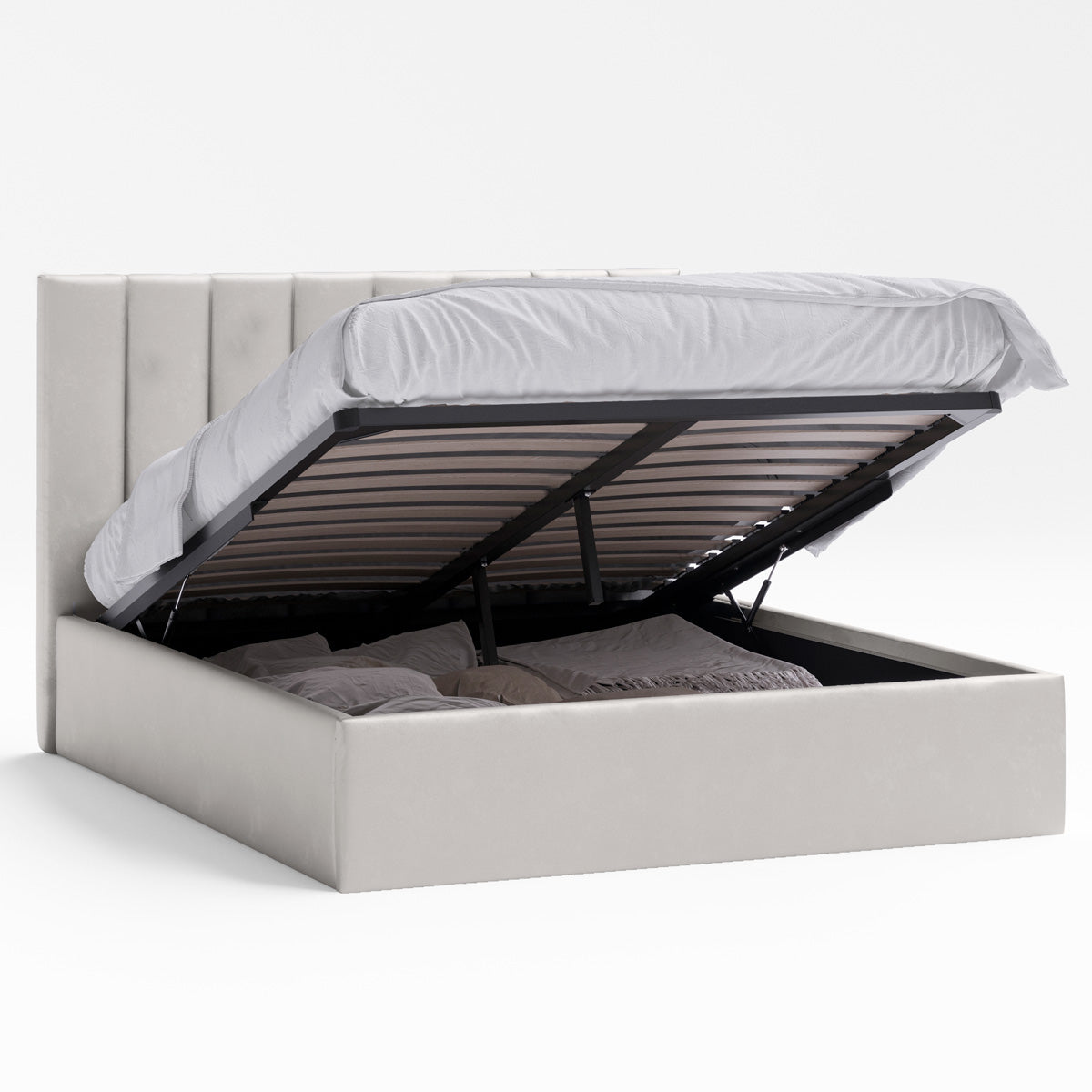 Celine Gas Lift Storage Bed Frame (Taupe Velvet)