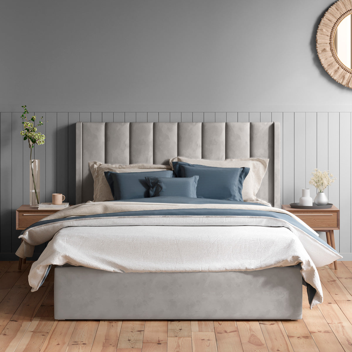 Emilie Gas Lift Storage Wing Bed Frame (Taupe Velvet)