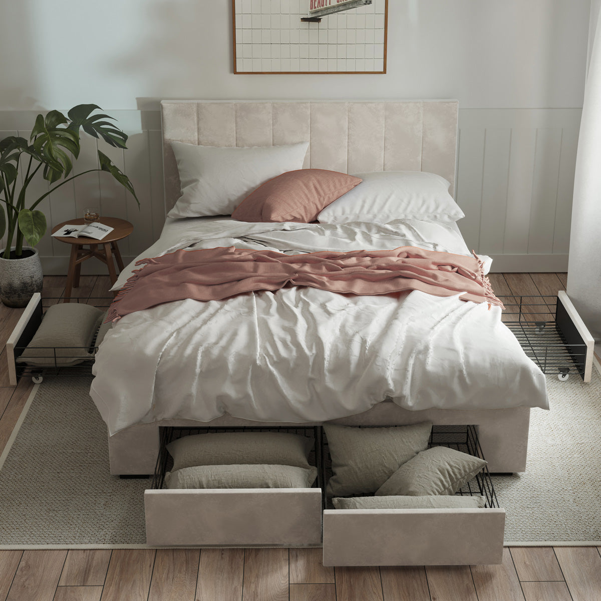 Ormond Storage Bed Frame with Four Extra Large Drawers (Taupe Velvet)