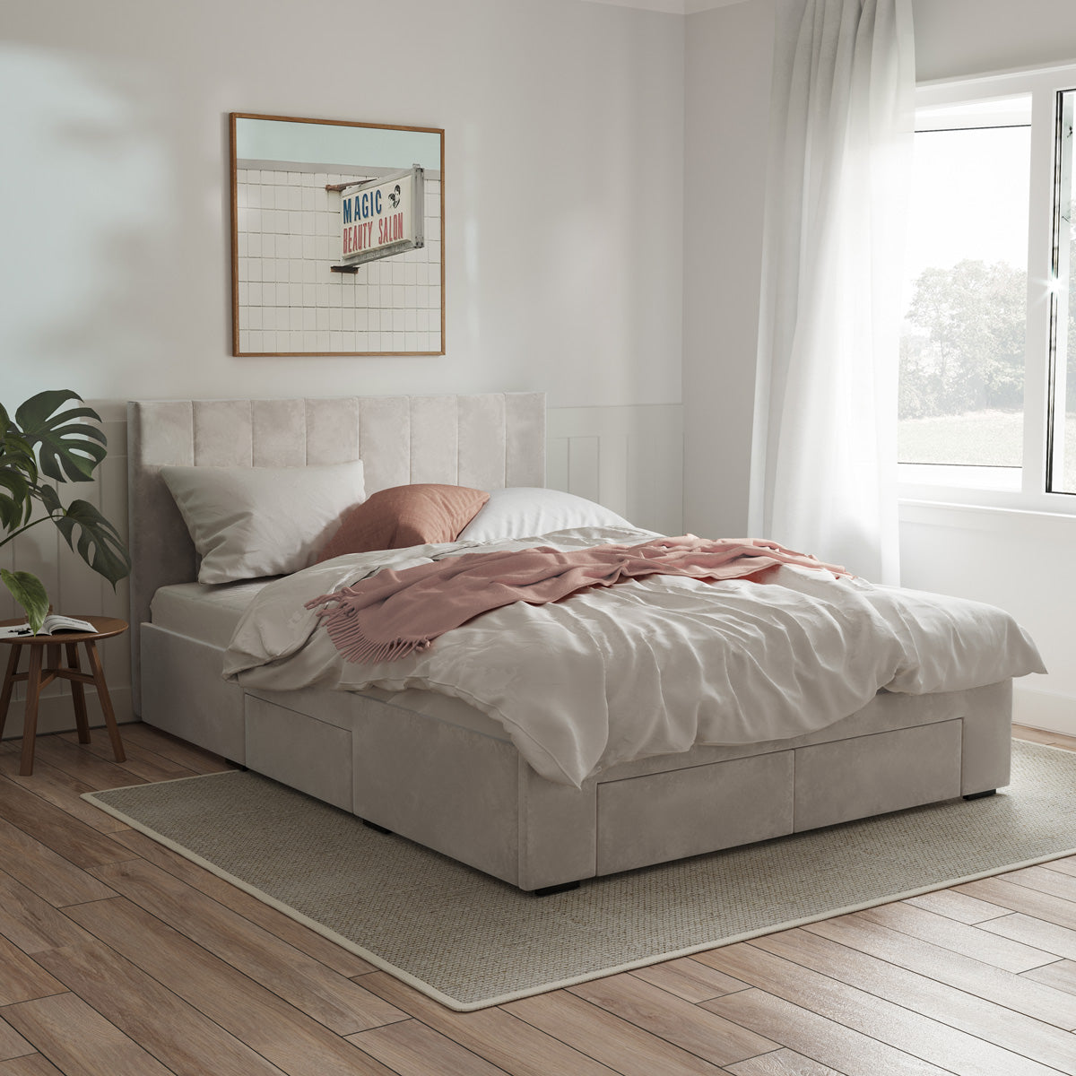 Ormond Storage Bed Frame with Four Extra Large Drawers (Taupe Velvet)