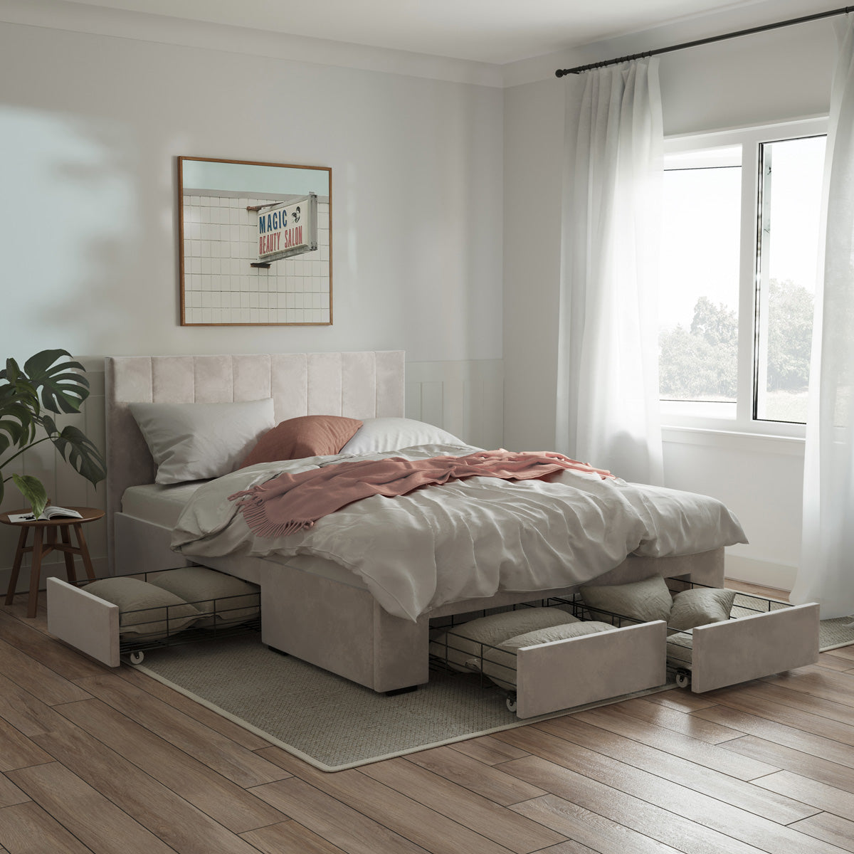 Ormond Storage Bed Frame with Four Extra Large Drawers (Taupe Velvet)