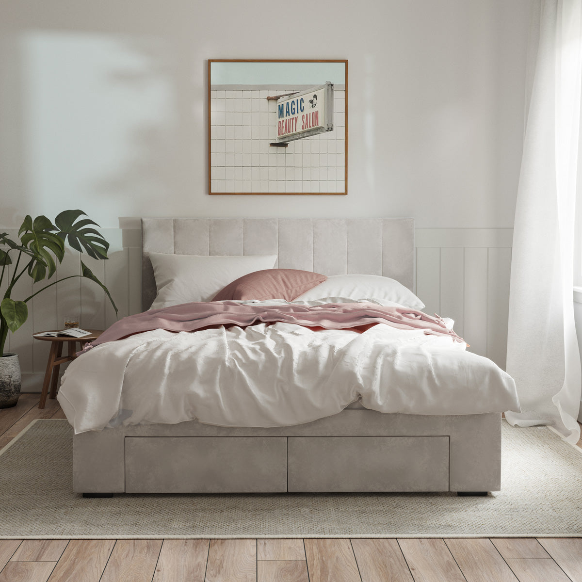 Ormond Storage Bed Frame with Four Extra Large Drawers (Taupe Velvet)