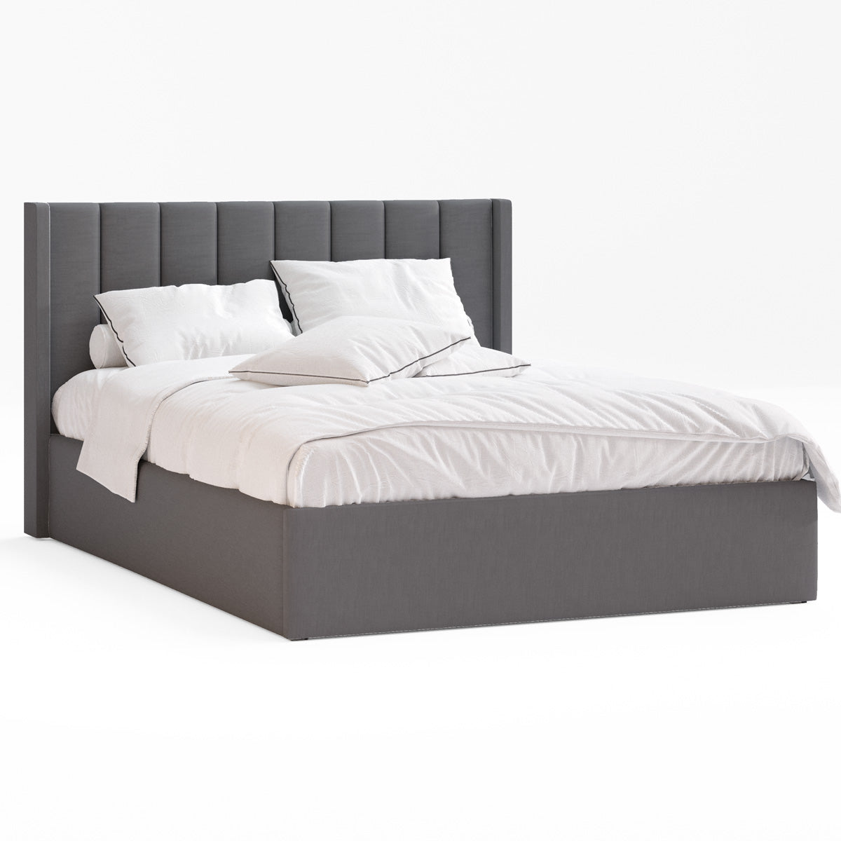 Emilie Gas Lift Storage Wing Bed Frame (Charcoal Fabric)