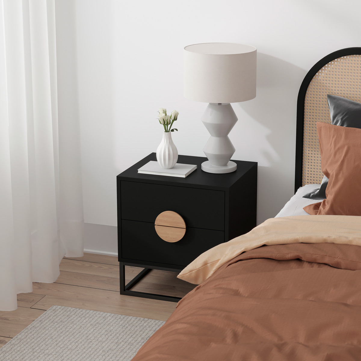 Black Wooden Bedside Table (Zodiac Collection)