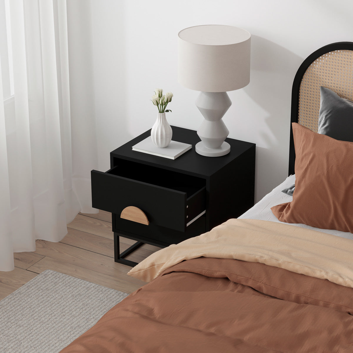 Black Wooden Bedside Table (Zodiac Collection)