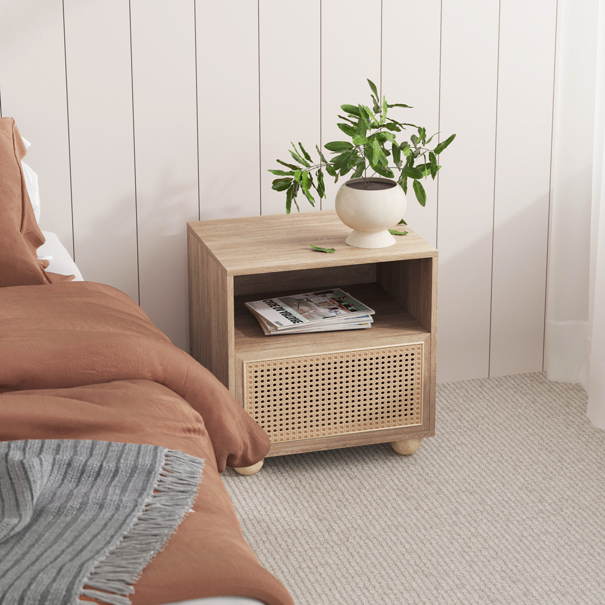 Bedside Table With Natural Rattan (Globe Collection)