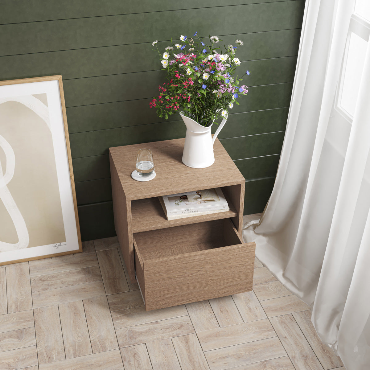 Bedside Table With Storage Drawer (Urban, Oak Colour)