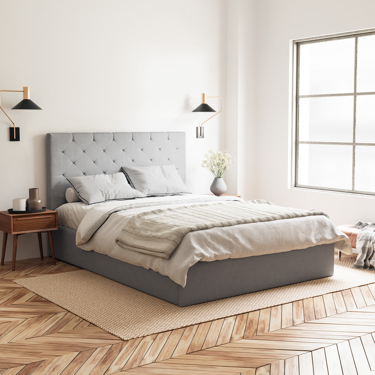 Webster Gas Lift Storage Bed Frame (Grey Fabric)