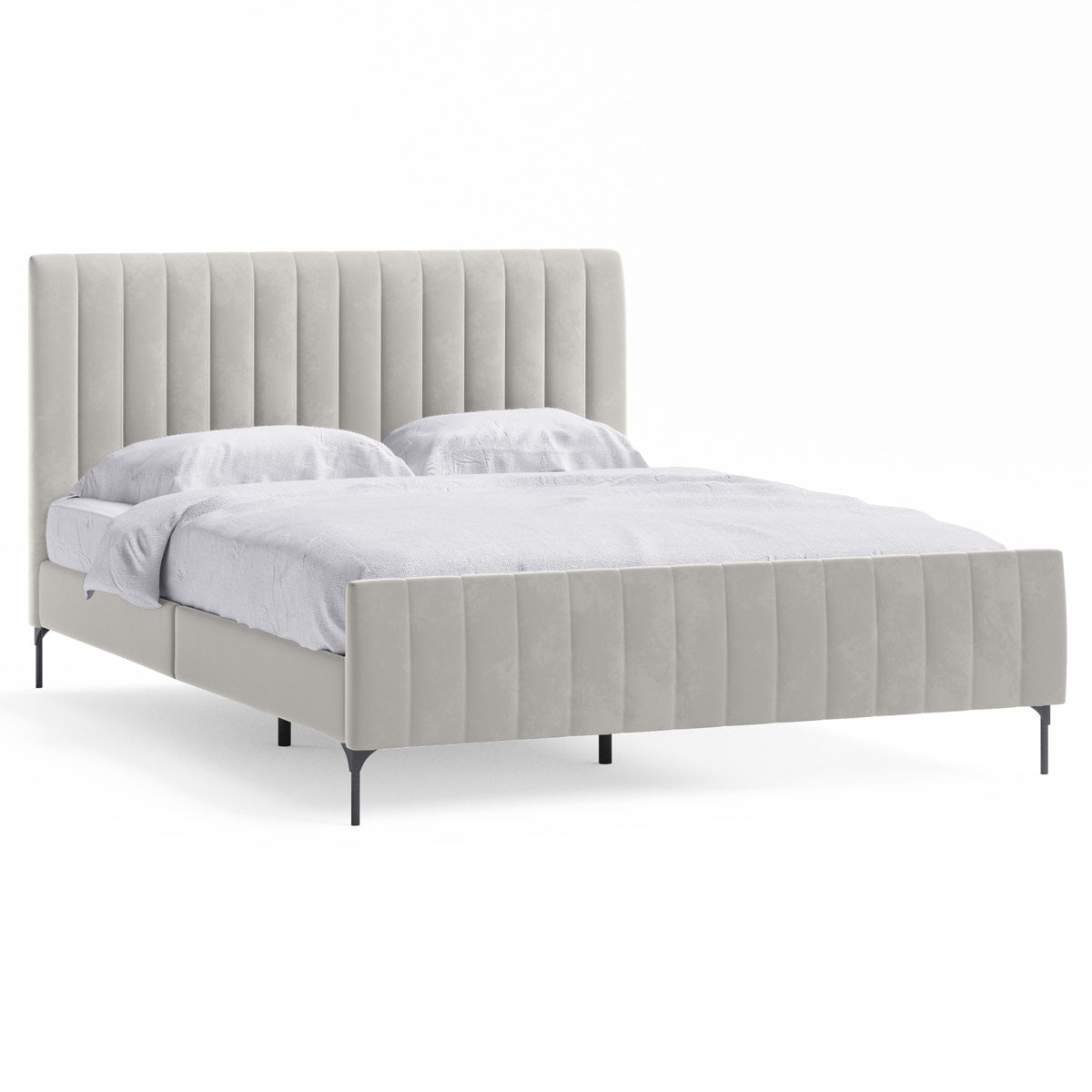 Coco Velvet Fabric Upholstered Bed Frame (Taupe White)