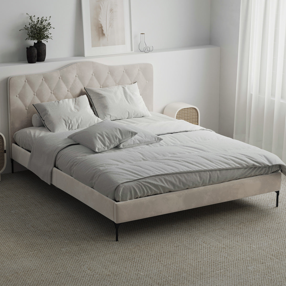 Dawn Upholstered Fabric Bed Frame (Taupe Velvet)