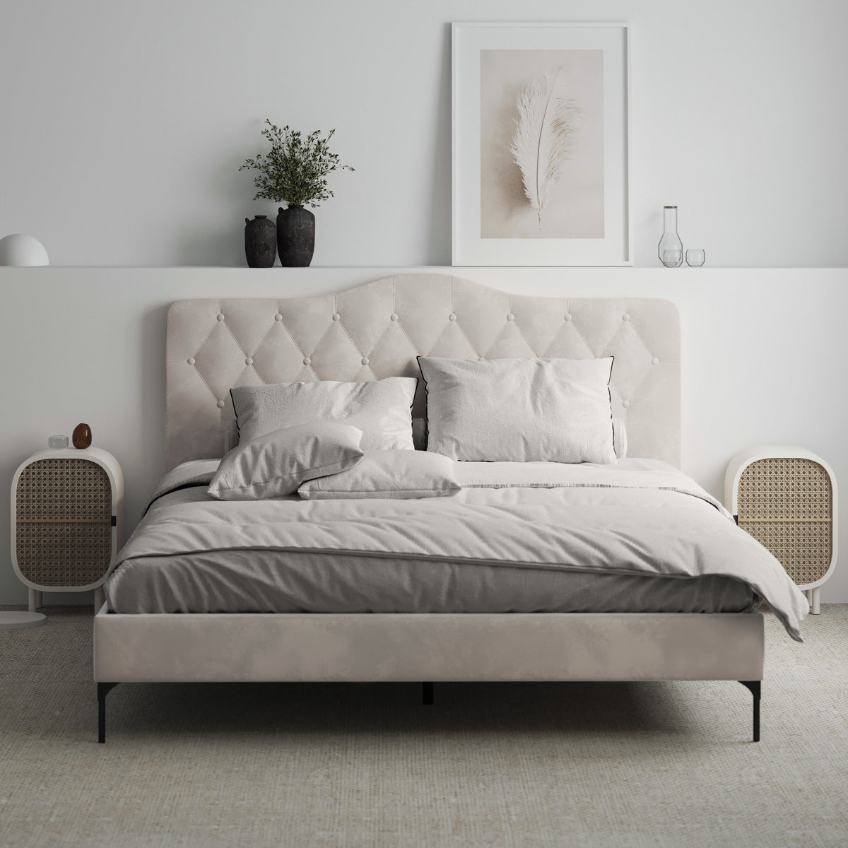 Dawn Upholstered Fabric Bed Frame (Taupe Velvet)