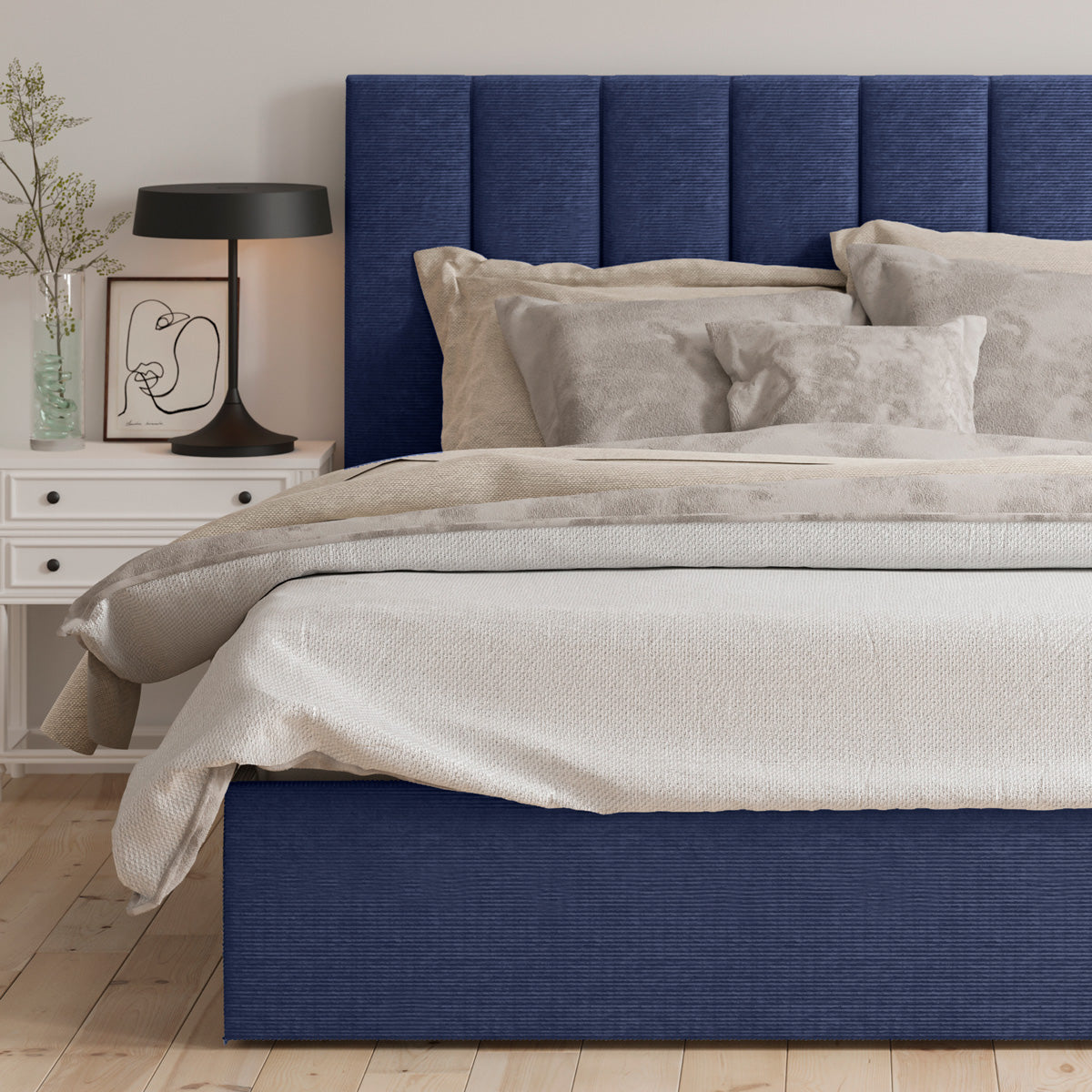 Celine Gas Lift Storage Bed Frame (Dark Navy Blue Corduroy Velvet)