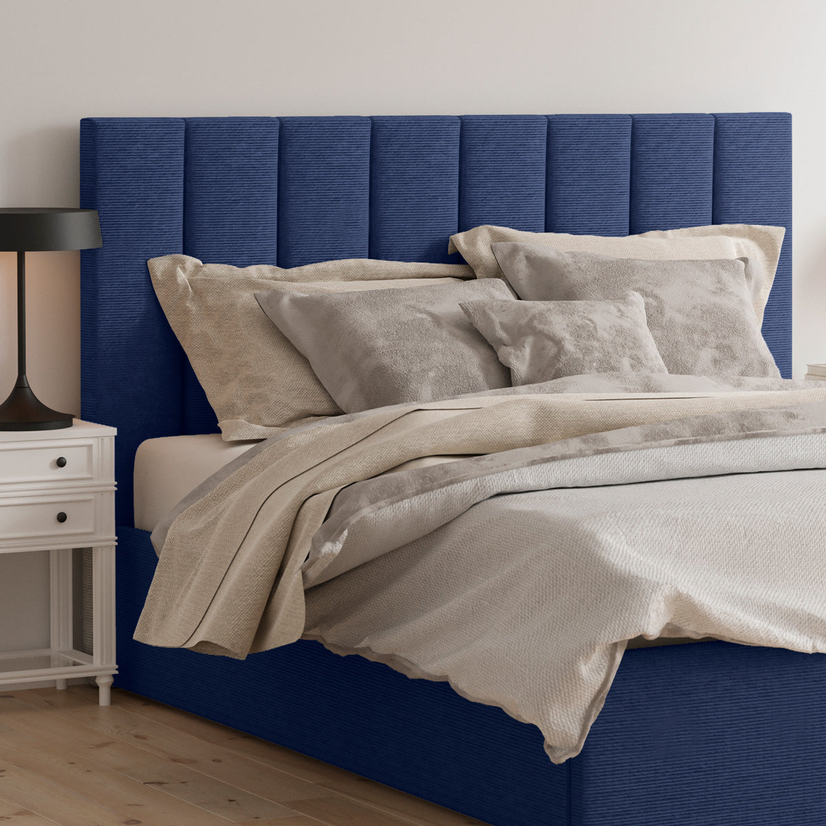 Celine Gas Lift Storage Bed Frame (Dark Navy Blue Corduroy Velvet)