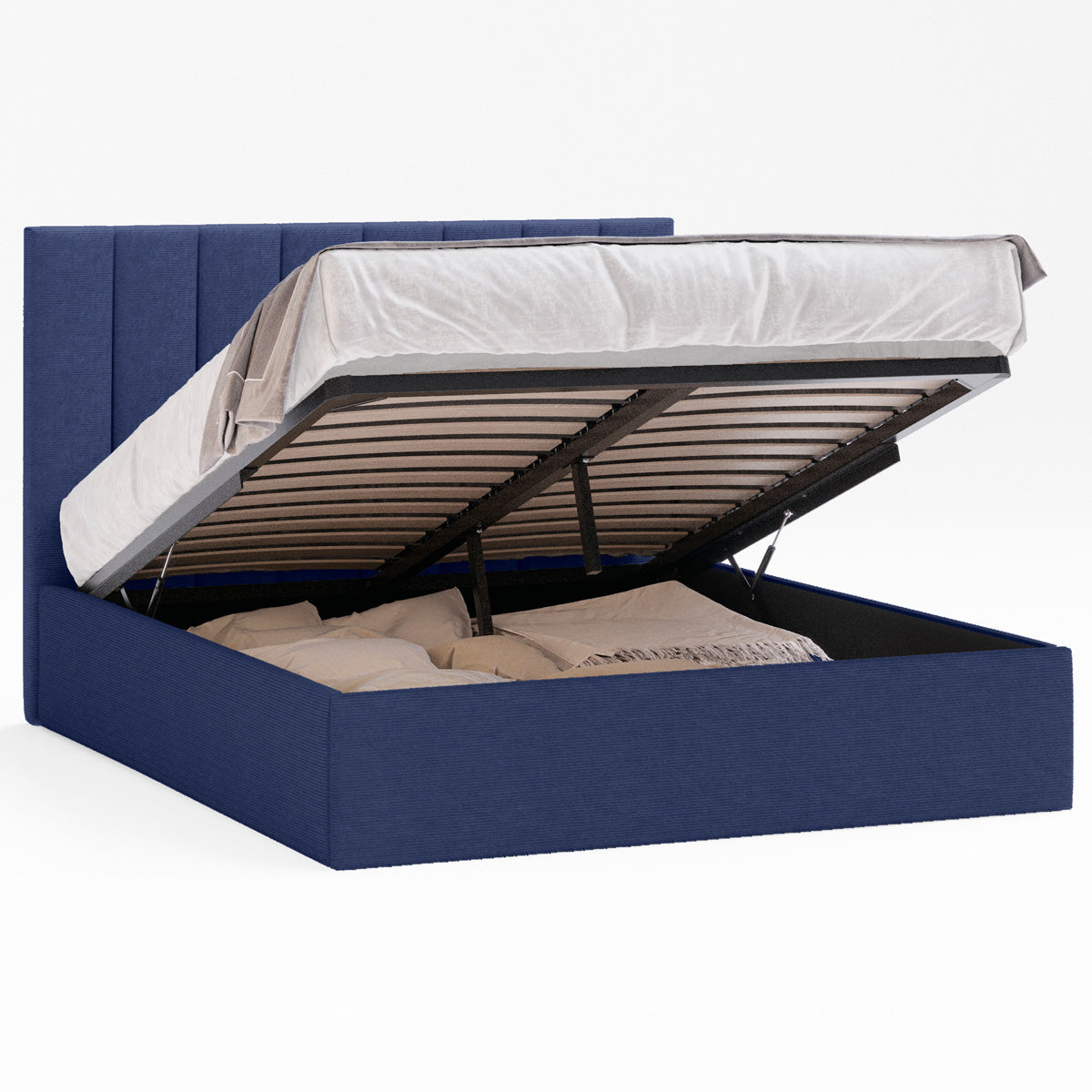 Celine Gas Lift Storage Bed Frame (Dark Navy Blue Corduroy Velvet)