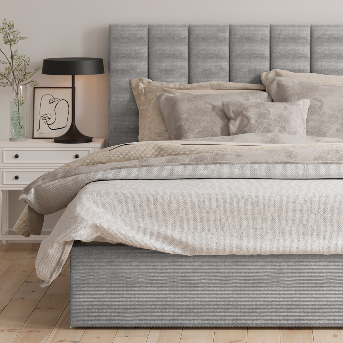 Celine Gas Lift Storage Bed Frame (Grey Corduroy Velvet)