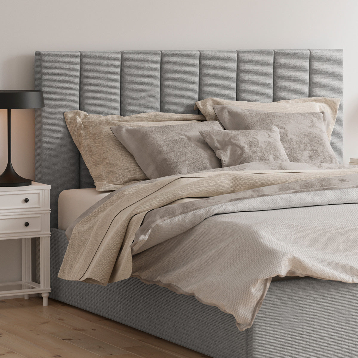 Celine Gas Lift Storage Bed Frame (Grey Corduroy Velvet)