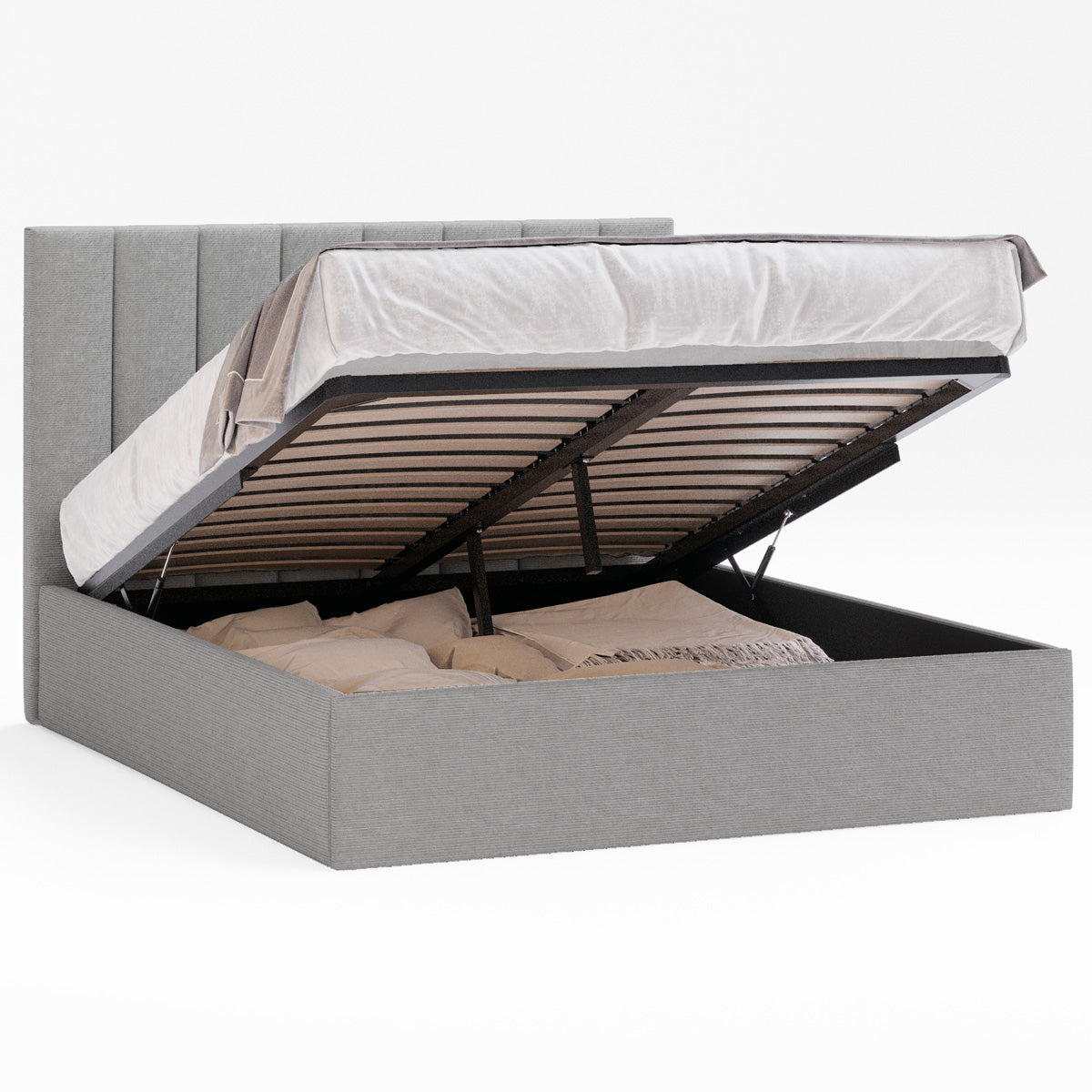 Celine Gas Lift Storage Bed Frame (Grey Corduroy Velvet)