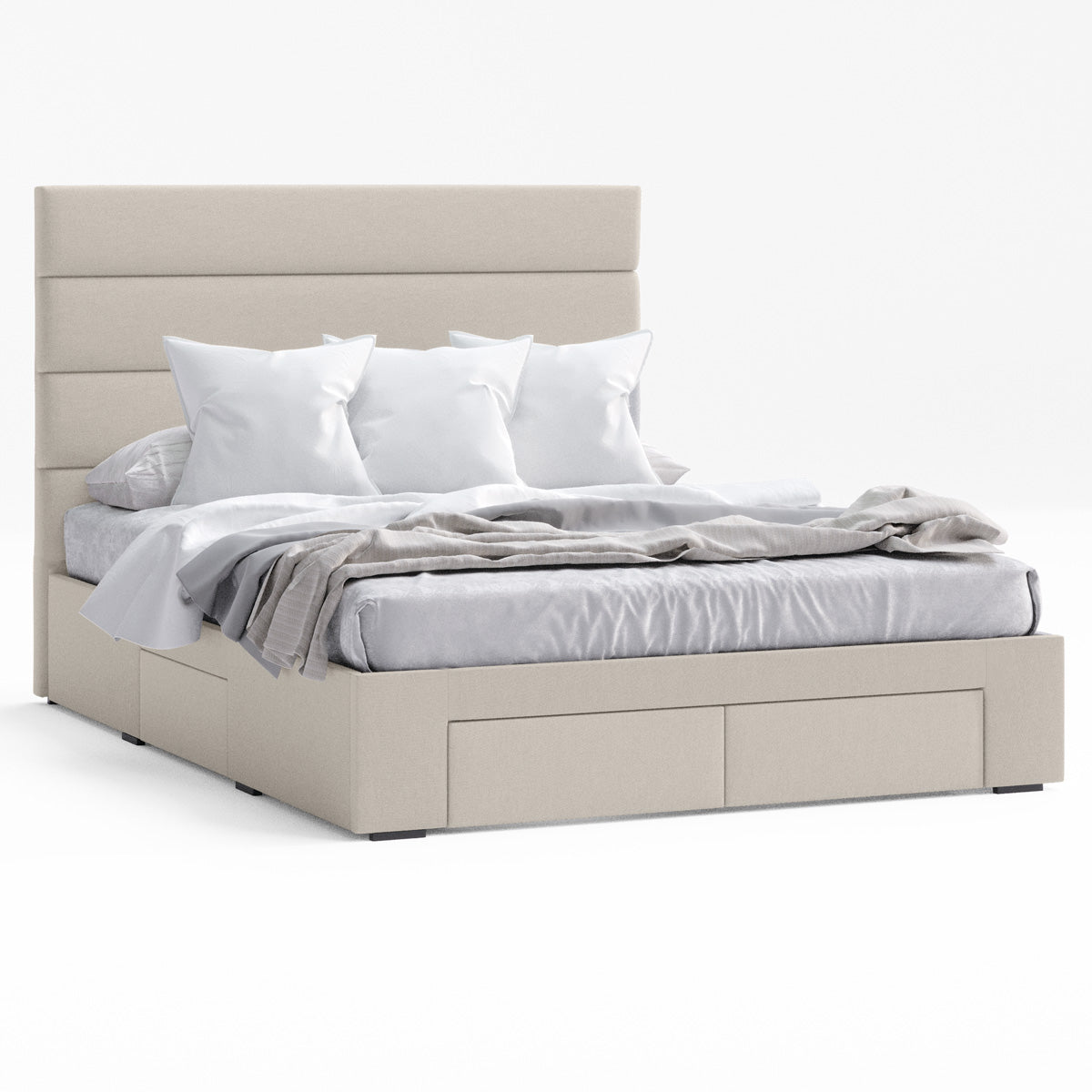 Benny Bed Frame with Four Storage Drawers (Natural Beige Fabric)