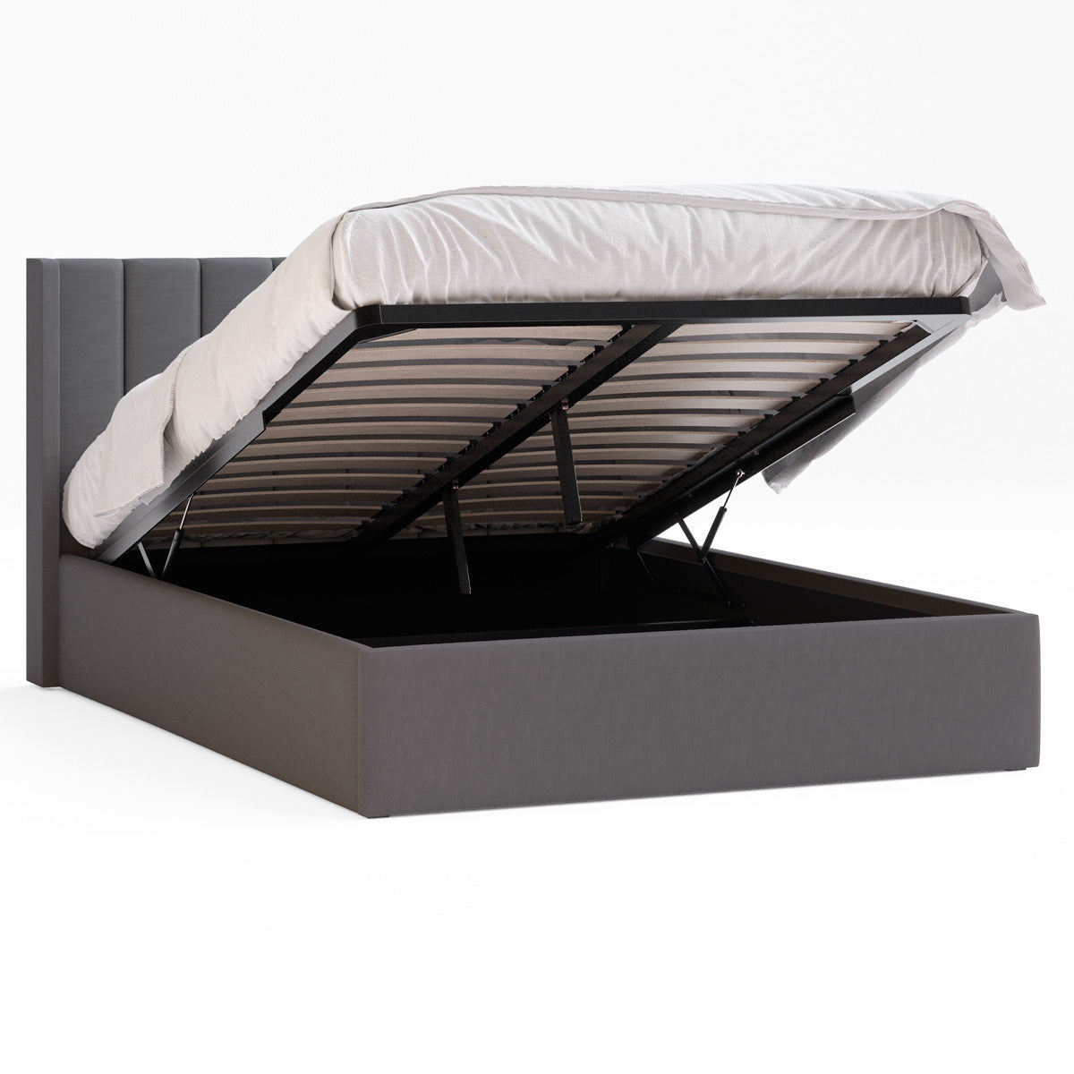 Emilie Gas Lift Storage Wing Bed Frame (Charcoal Fabric)