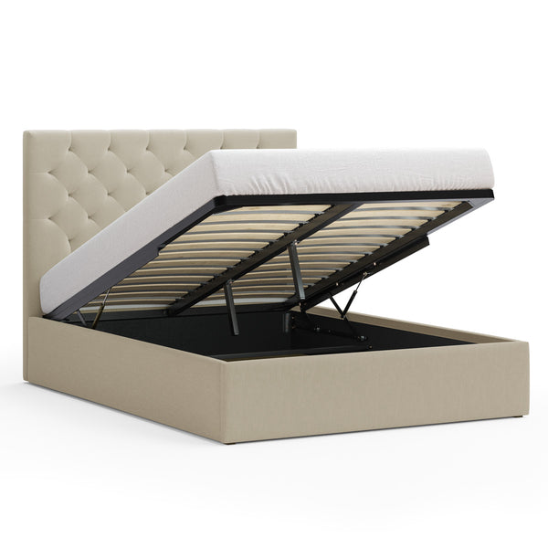 Fenwick Gas Lift Storage Bed Frame (Tuscan Beige Fabric) Tommy Swiss