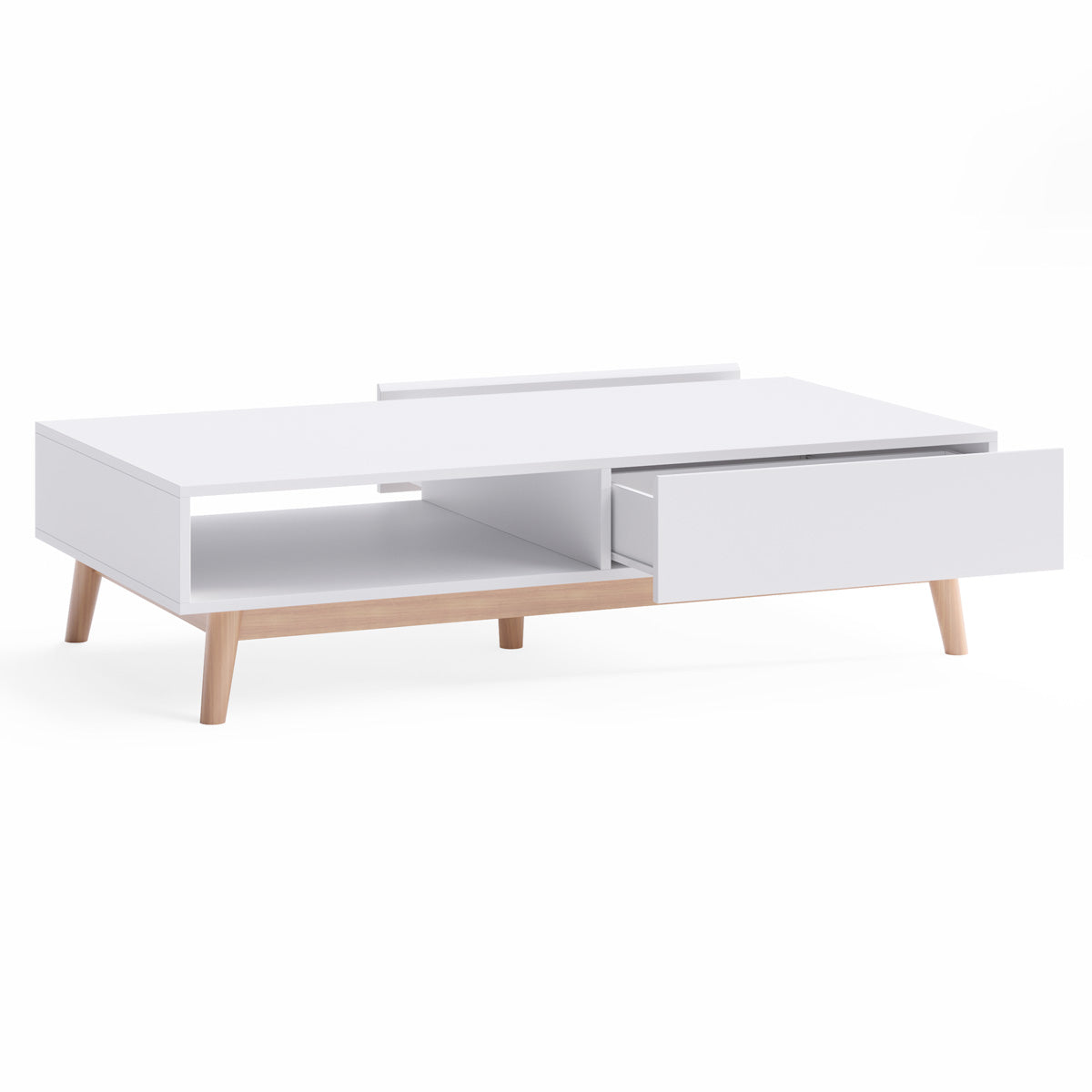 White Coffee Table with Solid Wood Legs (Aspen Collection)
