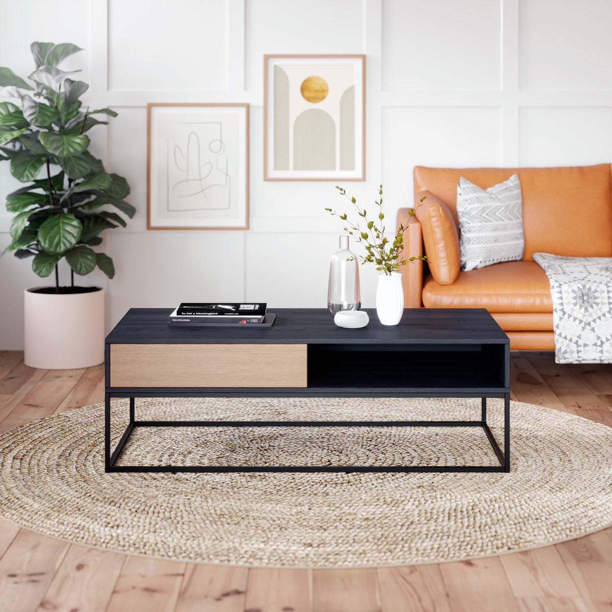 Black Coffee Table with Metal Base (Harvey Collection)