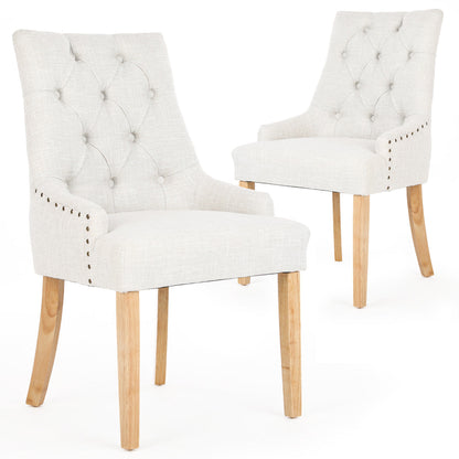 Chloe Scoop Back Dining Chairs (Set of 2, Beige Fabric / Natural Legs)