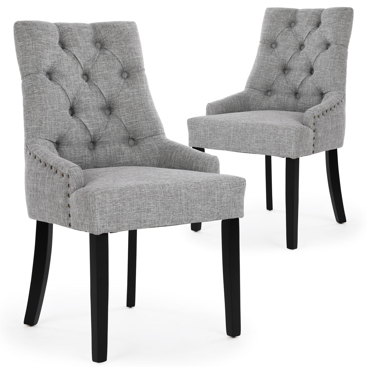 Chloe Scoop Back Dining Chairs (Set of 2, Grey Fabric / Black Legs)