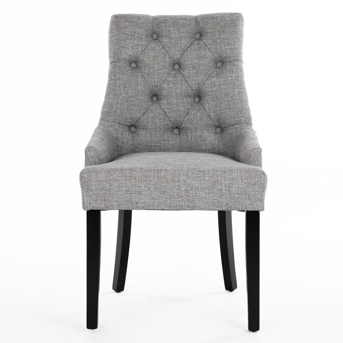 Chloe Scoop Back Dining Chairs (Set of 2, Grey Fabric / Black Legs)