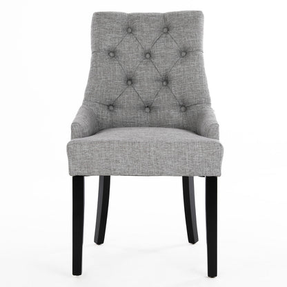 Chloe Scoop Back Dining Chairs (Set of 2, Grey Fabric / Black Legs)