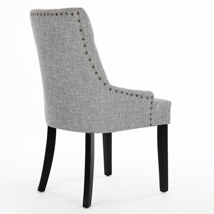 Chloe Scoop Back Dining Chairs (Set of 2, Grey Fabric / Black Legs)