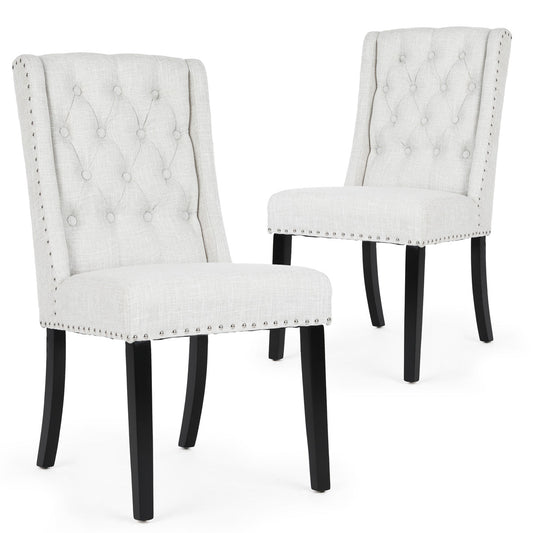 Noel Wingback Dining Chairs (Set of 2, Beige Fabric / Black Legs)