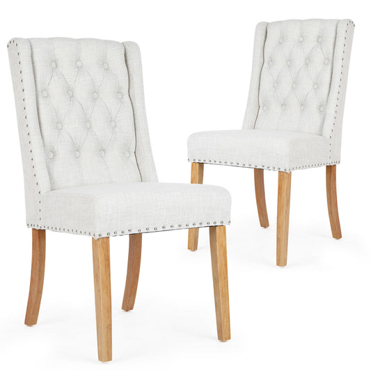 Noel Wingback Dining Chairs (Set of 2, Beige Fabric / Natural Legs)