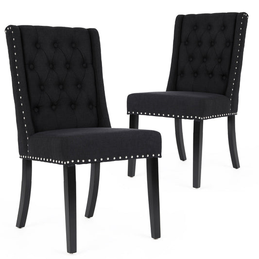 Noel Wingback Dining Chairs (Set of 2, Black Fabric / Black Legs)