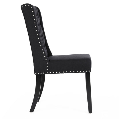 Noel Wingback Dining Chairs (Set of 2, Black Fabric / Black Legs)