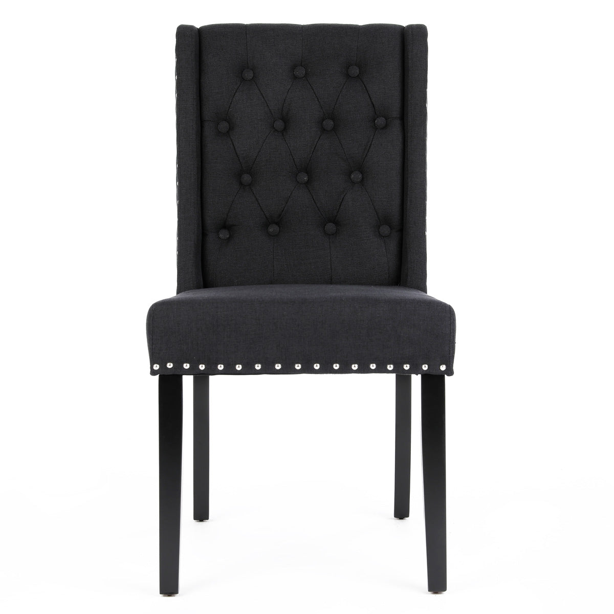 Noel Wingback Dining Chairs (Set of 2, Black Fabric / Black Legs)