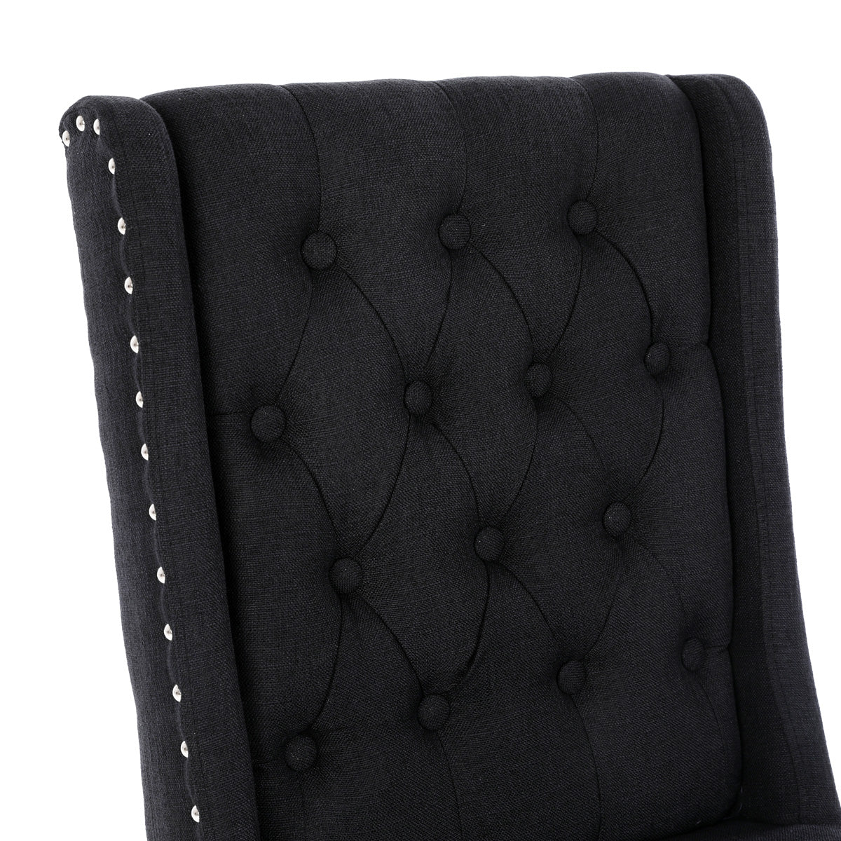 Noel Wingback Dining Chairs (Set of 2, Black Fabric / Black Legs)