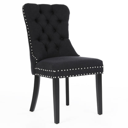 Chanel Scoop Back Dining Chairs with Ring Handle (Set of 2, Black Fabric / Black Legs)